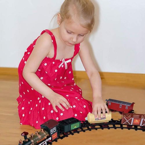  [아마존베스트]FUN LITTLE TOYS Train Set Classic Electric Train Toy Included 6 Cars and 11 Tracks with Lights and Sounds