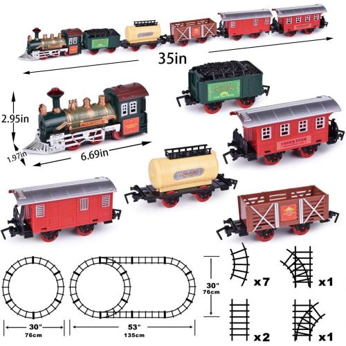  [아마존베스트]FUN LITTLE TOYS Train Set Classic Electric Train Toy Included 6 Cars and 11 Tracks with Lights and Sounds