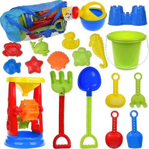  FUN LITTLE Toys Kids Beach Sand Toys Set Sand Water Wheel, Beach Molds, Beach Bucket Beach Shovel Tool Kit, Sandbox Toys for Toddlers, Kids Outdoor Toys, Snow Toys 19 Pieces