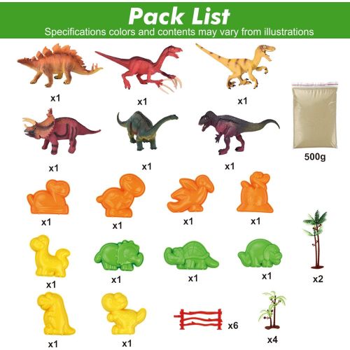  FUN LITTLE TOYS 29 PCs Play Sand Dinosaur Toys, Sand Box with Dinsoaur Figures, Dinosaur Molds, Magic Sand and Accessories