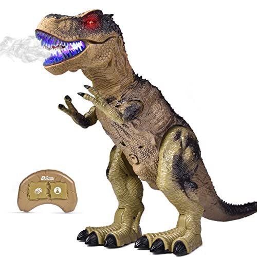  FUN LITTLE TOYS Remote Control Dinosaur for Kids, Electronic Walking & Spray Mist Large Dinosaur Toys with Glowing Eyes, Roaring Dinosaur Sound, 18.5 Realistic T-Rex Toy for Boys,