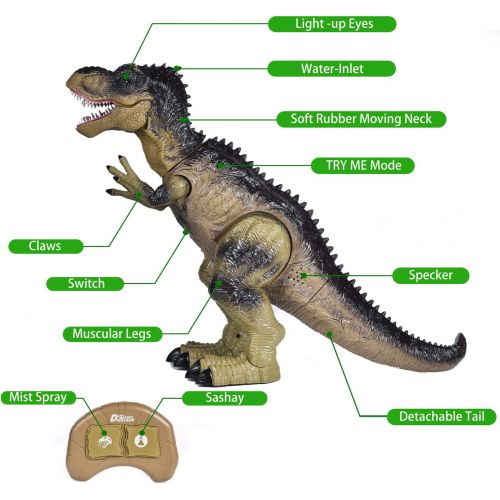  FUN LITTLE TOYS Remote Control Dinosaur for Kids, Electronic Walking & Spray Mist Large Dinosaur Toys with Glowing Eyes, Roaring Dinosaur Sound, 18.5 Realistic T-Rex Toy for Boys,