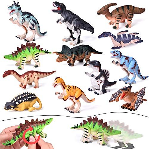  FUN LITTLE TOYS 12 Pieces Assorted Wind Up Dinosaur Toys for Kids Party Favors, Mini Toy Dinosaur Figures for Kids Prizes, Birthday Party Supplies Toddler Toys, Goodie Bag Fillers