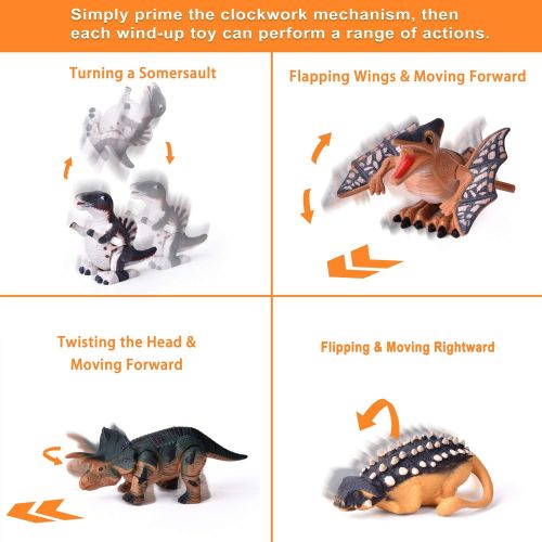  FUN LITTLE TOYS 12 Pieces Assorted Wind Up Dinosaur Toys for Kids Party Favors, Mini Toy Dinosaur Figures for Kids Prizes, Birthday Party Supplies Toddler Toys, Goodie Bag Fillers