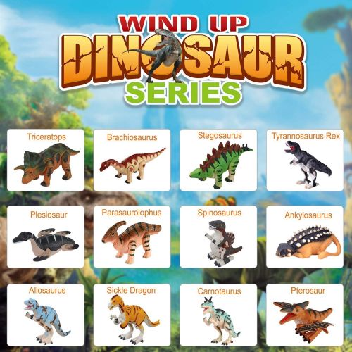  FUN LITTLE TOYS 12 Pieces Assorted Wind Up Dinosaur Toys for Kids Party Favors, Mini Toy Dinosaur Figures for Kids Prizes, Birthday Party Supplies Toddler Toys, Goodie Bag Fillers