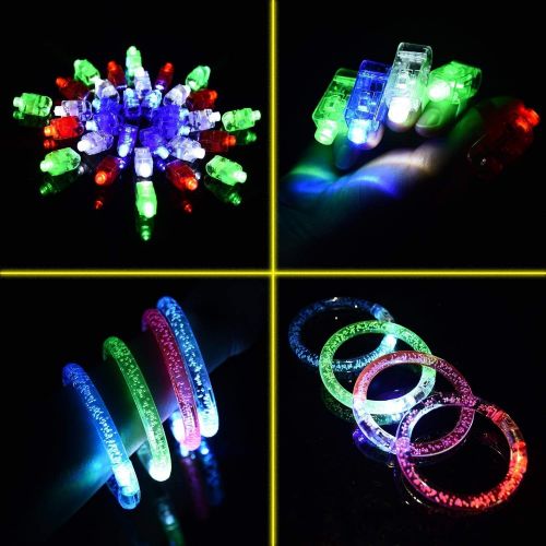 FUN LITTLE TOYS 60PCs LED Light Up Toys Glow in The Dark Party Supplies, Glow Stick Pack for Kids Xmas Party Favors Including 40 Finger Lights, 12 Flashing Bumpy Rings, 4 Bracelets