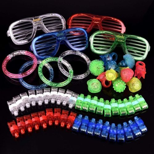  FUN LITTLE TOYS 60PCs LED Light Up Toys Glow in The Dark Party Supplies, Glow Stick Pack for Kids Xmas Party Favors Including 40 Finger Lights, 12 Flashing Bumpy Rings, 4 Bracelets