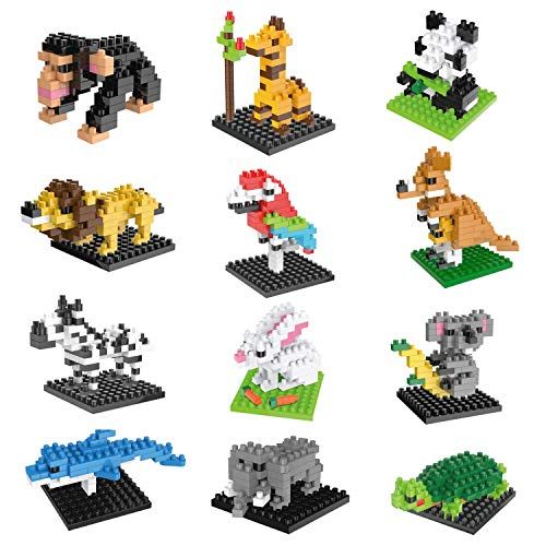  FUN LITTLE TOYS Party Favors for Kids, Mini Animals Building Blocks Sets for Goodie Bags, Prizes, Birthday Gifts, 12 Boxes