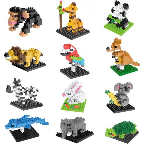  FUN LITTLE TOYS Party Favors for Kids, Mini Animals Building Blocks Sets for Goodie Bags, Prizes, Birthday Gifts, 12 Boxes