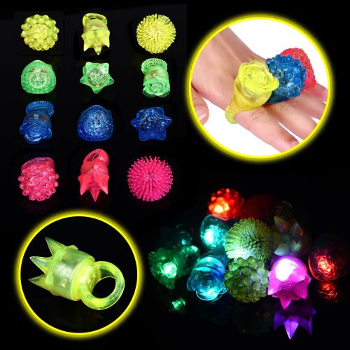  FUN LITTLE TOYS 60 PCS LED Light Up Toys Glow in The Dark Party Supplies, Halloween Party Favors Kids Including 40 LED Finger Lights, 12 Flashing Bumpy Rings, 4 Bracelets 4 Flashing Slotted Shades