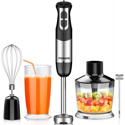  FUNAVO hand blender,800W 5-in-1 Immersion Hand Blender,12-Speed Multi-function Stick Blender with 500ml Chopping Bowl, Whisk, 600ml Mixing Beaker, Milk Frother Attachments, BPA-Fre