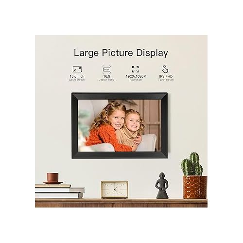  Digital Picture Frame Funcare 15.6 Inch Large WiFi Digital Photo Frame with FHD Touchscreen, Built-in 32GB Storage, Easy to Share Photos and Videos via APP, Wall Mountable