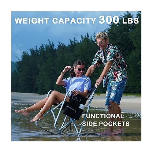  Rocking Camping Chairs for Adults Portable Rocking Chair Outdoor Folding, Rocker Camp Chair with Side Pocket for Picnic Outside Backyard Patio Lawn Garden