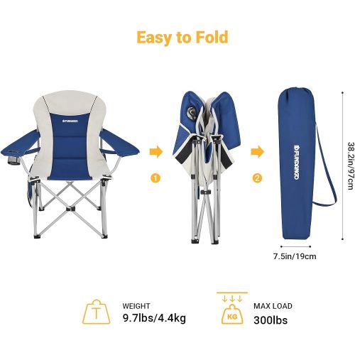  FUNDANGO Oversize Folding Camping Padded Outdoor Chair with Lumbar Suppot, Cup Holder, Armrest, Heavy Duty High Back XL Camp Chair for Backpacking, Travel, Beach with Carry Bag, Su