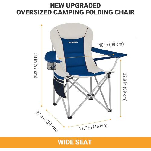  FUNDANGO Oversize Folding Camping Padded Outdoor Chair with Lumbar Suppot, Cup Holder, Armrest, Heavy Duty High Back XL Camp Chair for Backpacking, Travel, Beach with Carry Bag, Su