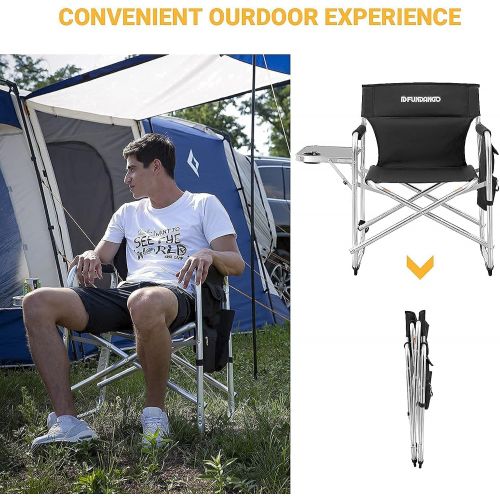  FUNDANGO 경량 디렉터 의자 캠핑 사이드 테이블 포켓 야외 접이식 의자 Lightweight Directors Chair Camping, Folding Outdoor Aluminium Directors Chairs with Side Table and Side Pockets