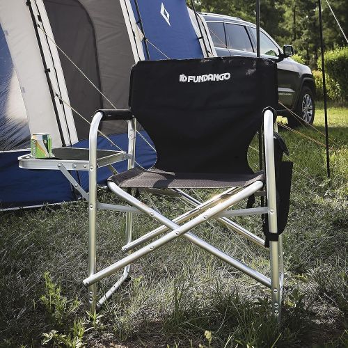  FUNDANGO 경량 디렉터 의자 캠핑 사이드 테이블 포켓 야외 접이식 의자 Lightweight Directors Chair Camping, Folding Outdoor Aluminium Directors Chairs with Side Table and Side Pockets