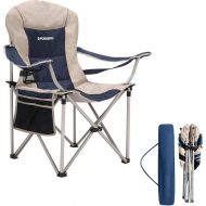 FUNDANGO Oversized Padded Lumbar Back Heavy Duty Outdoor Lawn Fold Steel Frame, Support to 300 lbs Camping Chair, 22.4 D x 17.7 W x 36.2 H, Blue/Beige-1 PCS