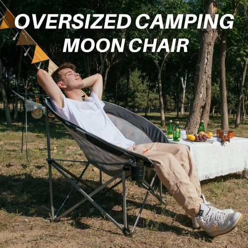  FUNDANGO Oversized Folding Camping Chair Moon Chair for Adults with Headrest, Cup Holder, Carry Bag, Portable Round Chair for Outdoor Hiking, Fishing, Picnic, Camp, Lawn