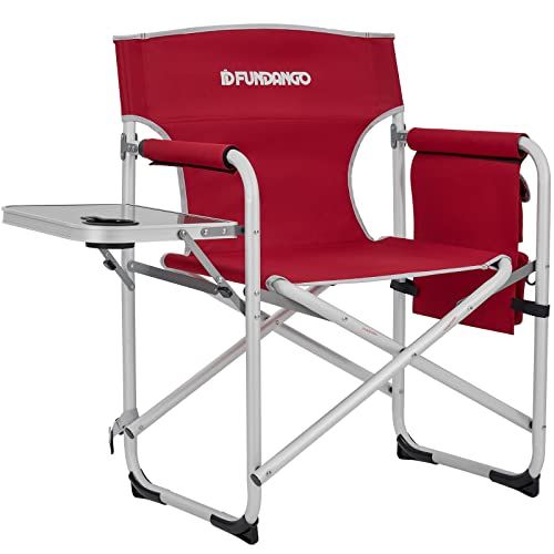  FUNDANGO Portable Lightweight Folding Camping Director Chair with Side Table Oversized Camp Chair Aluminum Fold Up Chair Outdoor Chairs for Picnic, Sports, BBQ, Fishing, Heavy Duty