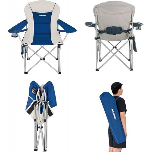  FUNDANGO 2 Pack Padded Chair Oversized Lumbar Back Support Heavy Duty Outdoor Seat Steel Frame Fold Up Camp Sets for Lawn, Picnic, Beach, Fishing, Sports, 22.4 D x 17.7 W x 36.2 H,