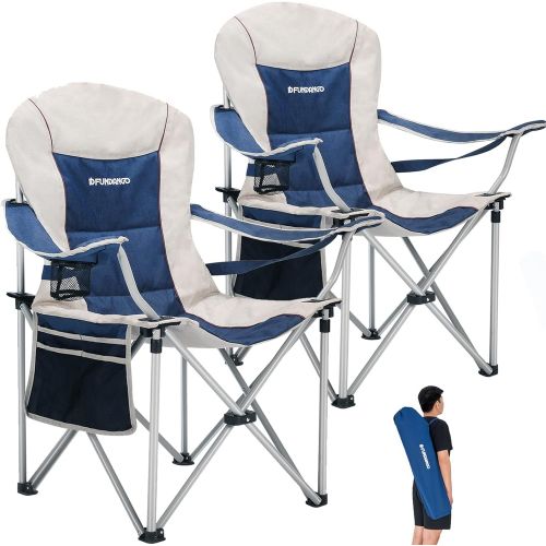  FUNDANGO 2 Pack Padded Chair Oversized Lumbar Back Support Heavy Duty Outdoor Seat Steel Frame Fold Up Camp Sets for Lawn, Picnic, Beach, Fishing, Sports, 22.4 D x 17.7 W x 36.2 H,