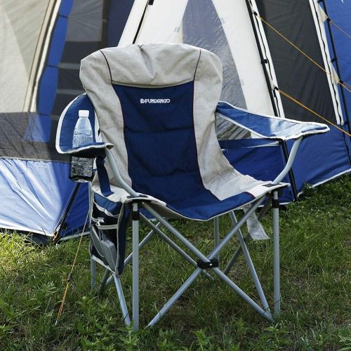  FUNDANGO 2 Pack Padded Chair Oversized Lumbar Back Support Heavy Duty Outdoor Seat Steel Frame Fold Up Camp Sets for Lawn, Picnic, Beach, Fishing, Sports, 22.4 D x 17.7 W x 36.2 H,