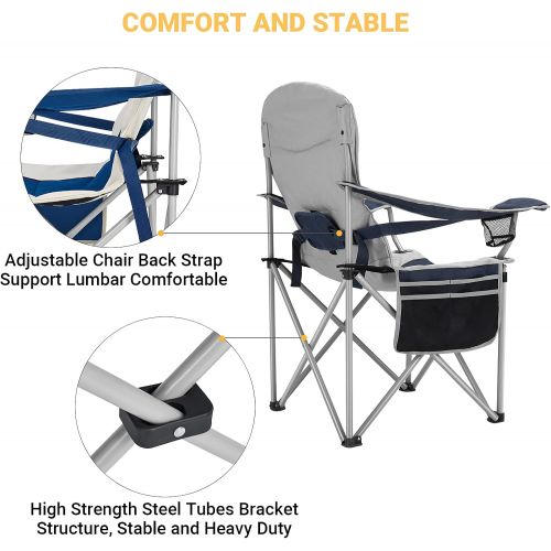  FUNDANGO 2 Pack Padded Chair Oversized Lumbar Back Support Heavy Duty Outdoor Seat Steel Frame Fold Up Camp Sets for Lawn, Picnic, Beach, Fishing, Sports, 22.4 D x 17.7 W x 36.2 H,