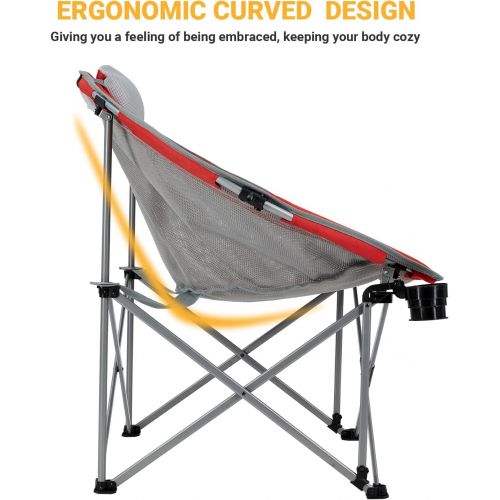  FUNDANGO Oversized Mesh Moon Saucer Camping Chair, Folding Portable Round Chairs for Adults with Headrest, Cup Holder, Carry Bag for Outdoor Hiking, Fishing, Picnic, Camp, Lawn (Re