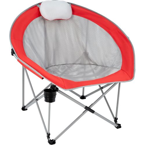  FUNDANGO Oversized Mesh Moon Saucer Camping Chair, Folding Portable Round Chairs for Adults with Headrest, Cup Holder, Carry Bag for Outdoor Hiking, Fishing, Picnic, Camp, Lawn (Re