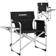 FUNDANGO Portable Lightweight Folding Camping Director Chair with Side Table Oversized Camp Chair Aluminum Fold Up Chair Outdoor Chairs for Picnic, Sports, BBQ, Fishing, Heavy Duty