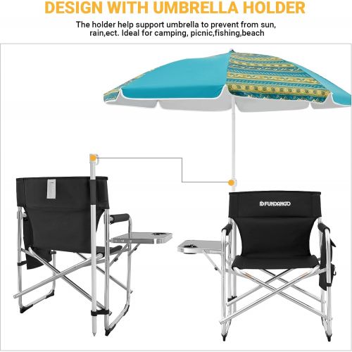  FUNDANGO Portable Lightweight Folding Camping Director Chair with Side Table Oversized Camp Chair Aluminum Fold Up Chair Outdoor Chairs for Picnic, Sports, BBQ, Fishing, Heavy Duty