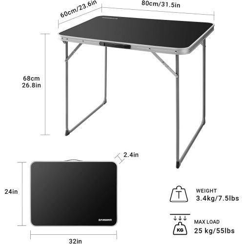  FUNDANGO Folding Camping Table Lightweight Desk Portable Handle, Reinforced Steel Frame, Easy to Carry and Clean, Great for Outdoor Picnic Beach Backyard