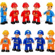 FUNERICA 10-Set Toy People Figures - Bendable Fireman, Police, Construction Workers, Community Helpers, Play Little People Toys Figurines Dollhouse Firefighter playset