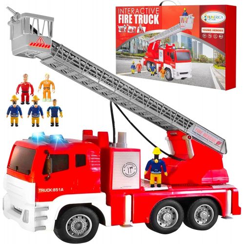  FUNERICA Fire Truck with Water Hose Pump, Flashing Lights, Siren Sounds, Extending Ladder, 5 Fireman, Firefighter Figures, Powered Firetruck Engine, Best Toy Gift for Toddlers, Kid