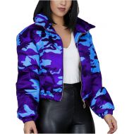 [아마존베스트]FUNEY Unisex Glossy Camouflage Bread Down Hooded Jacket Long Sleeve Zipper Pockets Short Coat for Women Men