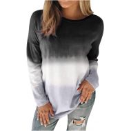 [아마존베스트]FUNEY Womens Casual Color Block Tie Dye Printed Pullover Sweatshirts Long Sleeve Crewneck Gradient Tshirt Tunic Tops