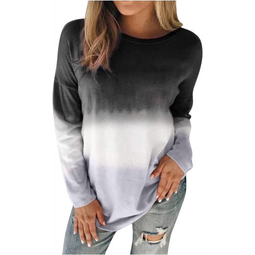  [아마존베스트]FUNEY Womens Casual Color Block Tie Dye Printed Pullover Sweatshirts Long Sleeve Crewneck Gradient Tshirt Tunic Tops
