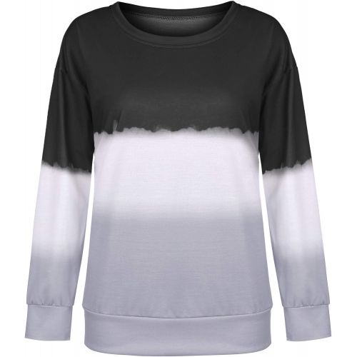  [아마존베스트]FUNEY Womens Casual Color Block Tie Dye Printed Pullover Sweatshirts Long Sleeve Crewneck Gradient Tshirt Tunic Tops