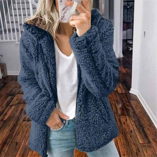  FUNEY Womens Warm Winter Sherpa Fuzzy Fleece Hooded Sweatshirts Casual Loose Zipper Cardigan Jackets Tunic Tops