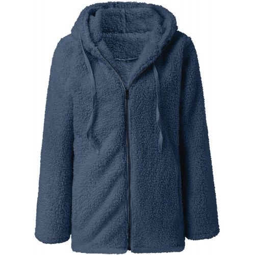  FUNEY Womens Warm Winter Sherpa Fuzzy Fleece Hooded Sweatshirts Casual Loose Zipper Cardigan Jackets Tunic Tops