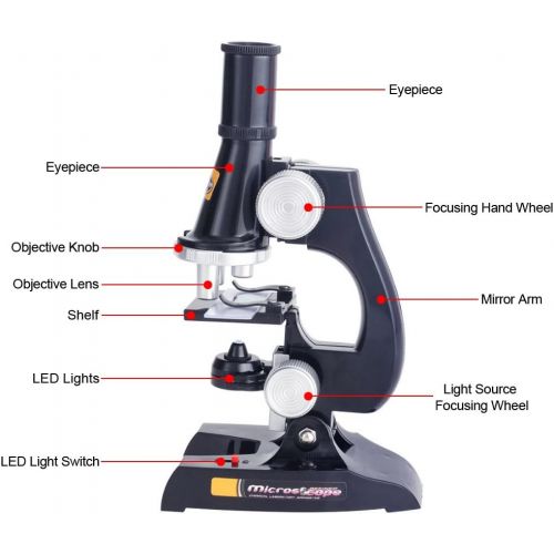  [아마존베스트]FUNRUI Kids Microscope, 450x, 200x, 100x Magnification Children Science Microscope Kit with LED Lights Includes Accessory Toy Set for Beginners Early Education