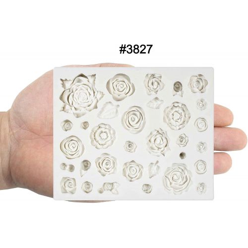  [아마존베스트]Funshowcase 21 Cavity Roses Flower Fondant Candy Silicone Mold for Sugarcraft Cake Decoration, Cupcake Topper, Polymer Clay, Soap Wax Making Crafting Projects