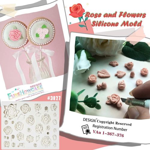  [아마존베스트]Funshowcase 21 Cavity Roses Flower Fondant Candy Silicone Mold for Sugarcraft Cake Decoration, Cupcake Topper, Polymer Clay, Soap Wax Making Crafting Projects