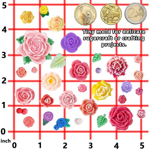  [아마존베스트]Funshowcase 21 Cavity Roses Flower Fondant Candy Silicone Mold for Sugarcraft Cake Decoration, Cupcake Topper, Polymer Clay, Soap Wax Making Crafting Projects