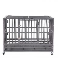 FURUISEN Heavy Duty Dog Cage Metal Pet Crate Kennel Playpen with Double Door, Two Lock, Tray and Rolling Wheels (42Inch, Silver)