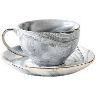 [아마존베스트]FUYU Gold Edge Marble Ceramic Espresso Coffee Cup and Saucer Set Tea Cup