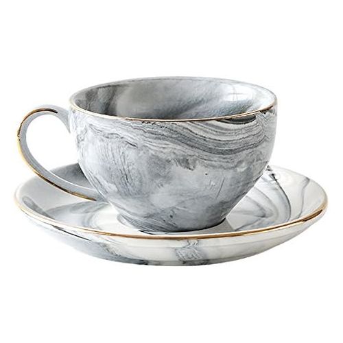  [아마존베스트]FUYU Gold Edge Marble Ceramic Espresso Coffee Cup and Saucer Set Tea Cup