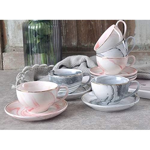  [아마존베스트]FUYU Gold Edge Marble Ceramic Espresso Coffee Cup and Saucer Set Tea Cup