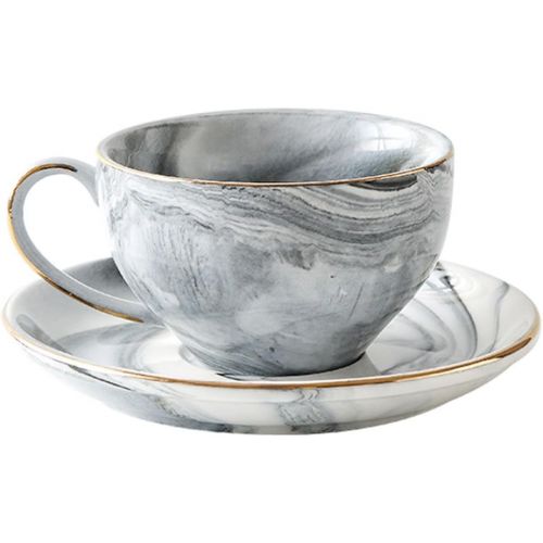  [아마존베스트]FUYU Gold Edge Marble Ceramic Espresso Coffee Cup and Saucer Set Tea Cup